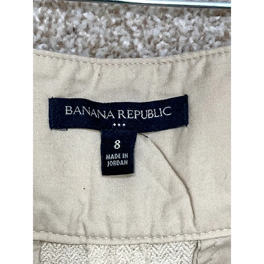 Banana Republic Linen Herringbone Pleated Pants Women 8 Beige Buckle Office Chic